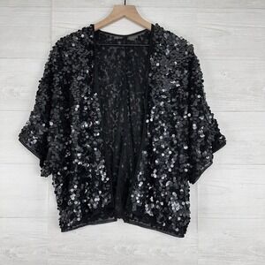 ASOS Sequin Top Jacket Women Size 2 Disc Embellished Black Short Sleeve‎ Party